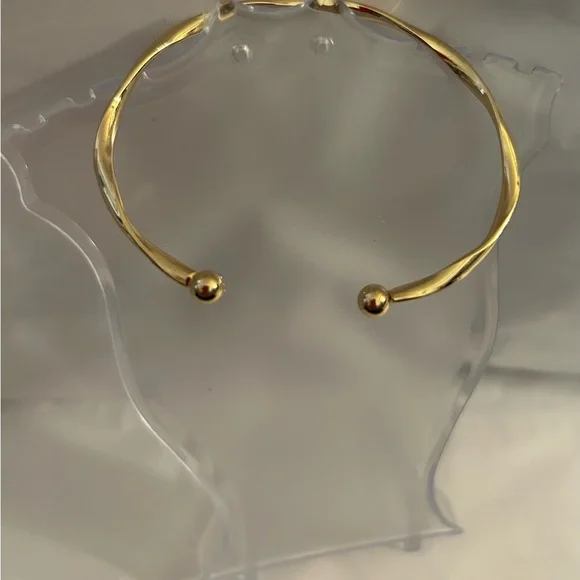 NEW Fashion Sizable Golden-Tone Twisted Alloy Open Bangle Bracelet Balled Ends - Picture 6 of 7